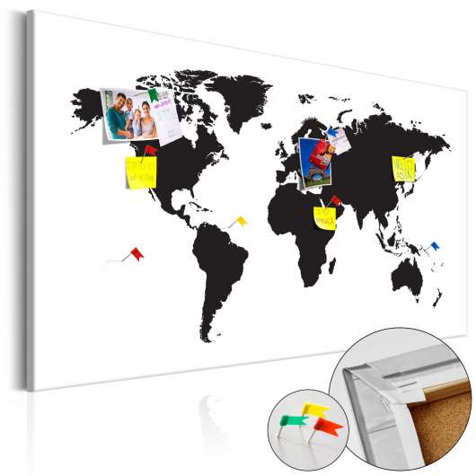 Anslagstavla i kork - World Map: Black & White Elegance - 120x80