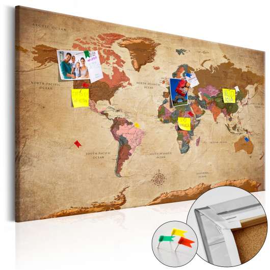 Anslagstavla i kork - World Map: Brown Elegance - 120x80