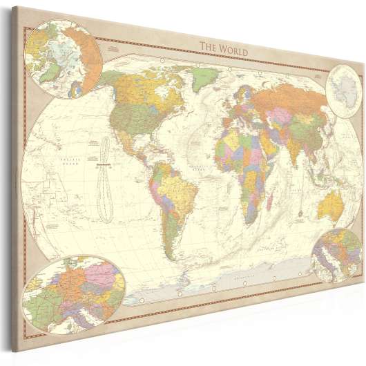 Canvas Tavla - Cream World Map - 120x80