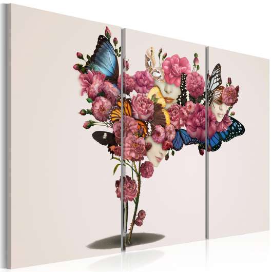 Canvas Tavla - Fjärilar, blommor och karneval - 120x80