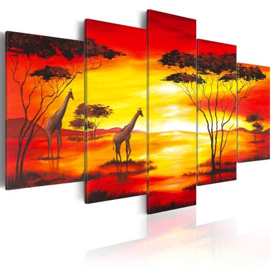 Canvas Tavla - Giraffer med solnedgång - 100x50