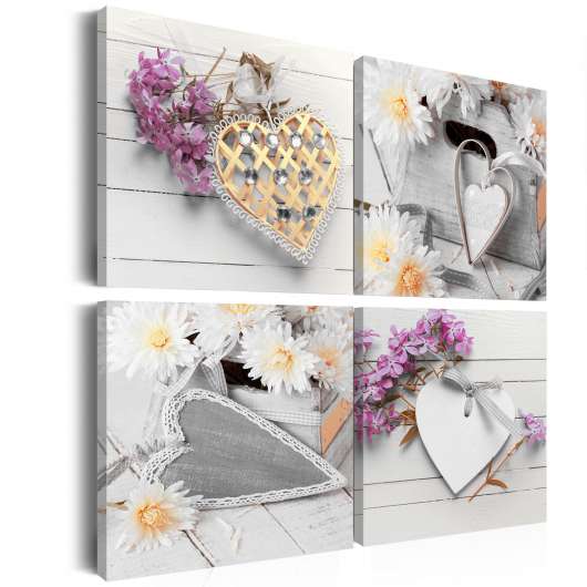 Canvas Tavla - Hearts and flowers - 60x60