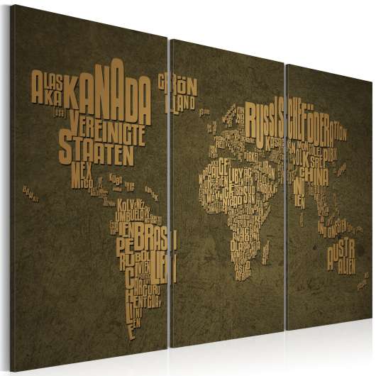 Canvas Tavla - Kartan över världen, tyska språket: Beige kontinenter - Triptych - 120x80