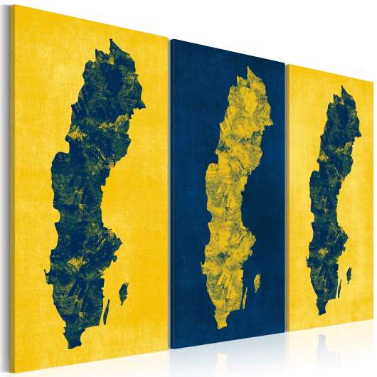 Canvas Tavla - Målad karta över Sverige - triptyk - 120x80
