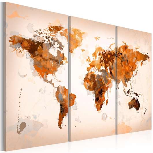 Canvas Tavla - Map of the World - Desert storm - triptych - 120x80
