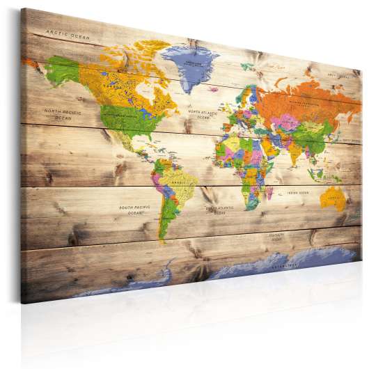 Canvas Tavla - Map on wood: Colourful Travels - 120x80