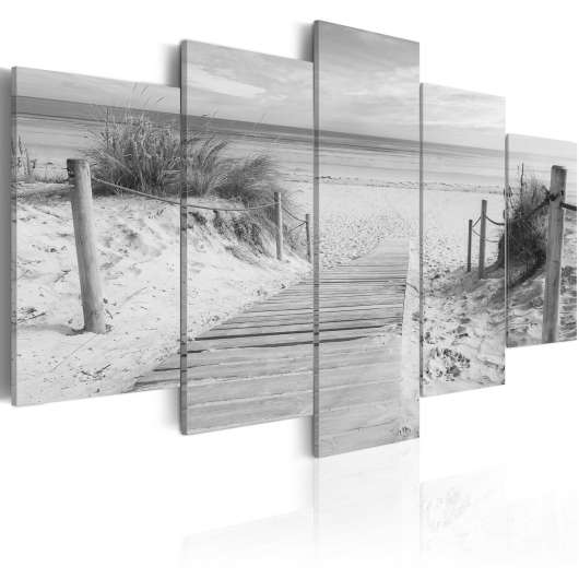 Canvas Tavla - Morning on the beach - black and white - 200x100