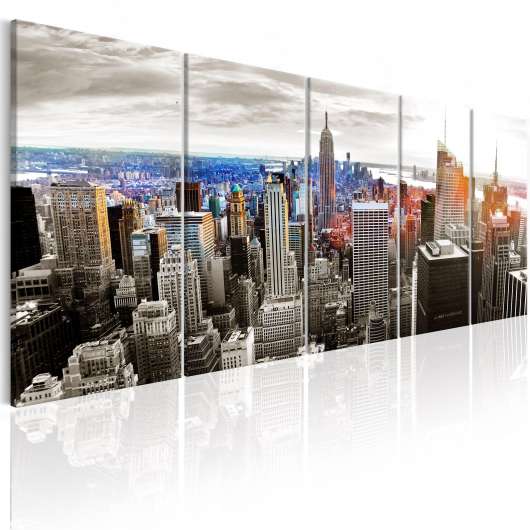 Canvas Tavla - New York: Grey Tower Blocks - 225x90