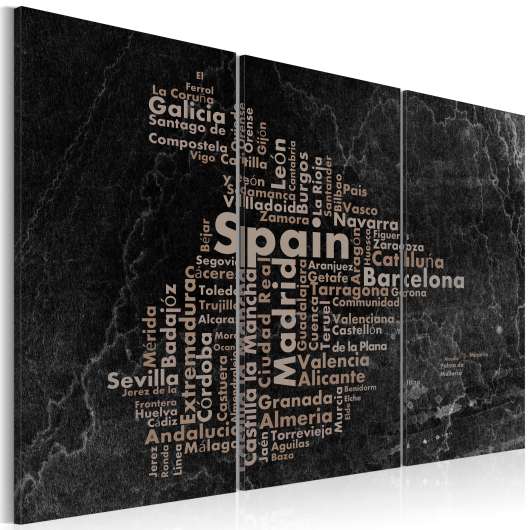 Canvas Tavla - Text map of Spain on the blackboard - triptych - 120x80