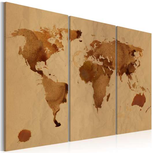 Canvas Tavla - Världen målad med kaffe - Triptych - 60x40