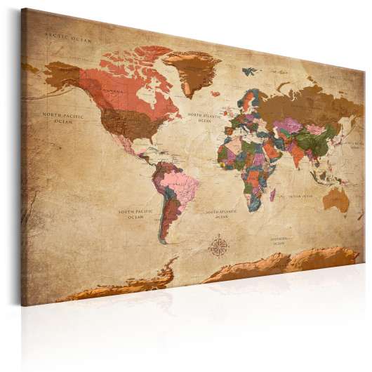 Canvas Tavla - World Map: Brown Elegance - 120x80