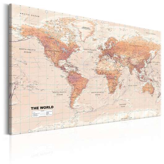 Canvas Tavla - World Map: Orange World - 120x80