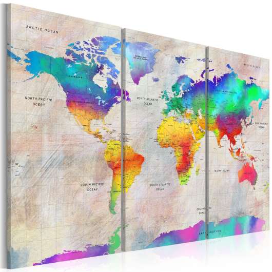 Canvas Tavla - World Map: Rainbow Gradient - 120x80