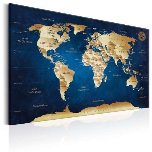 Canvas Tavla - World Map: The Dark Blue Depths - 120x80