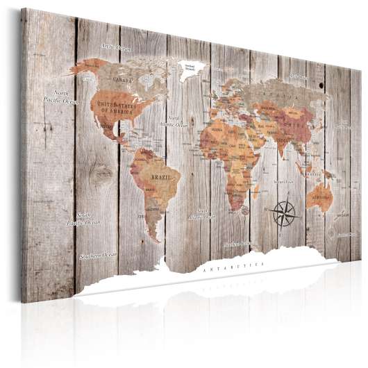 Canvas Tavla - World Map: Wooden Stories - 60x40