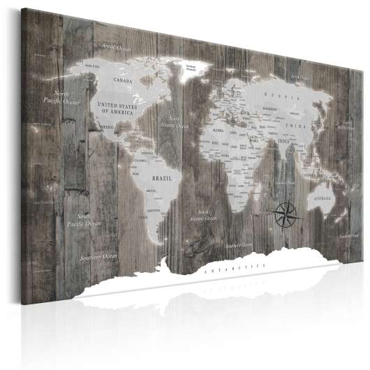 Canvas Tavla - World Map: Wooden World - 90x60