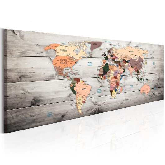 Canvas Tavla - World Maps: Wooden Travels - 120x40