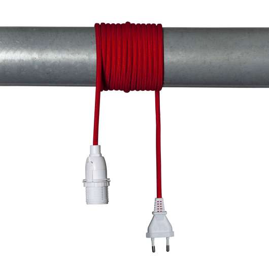 E14-uttag Lacy med kabel, röd och vit