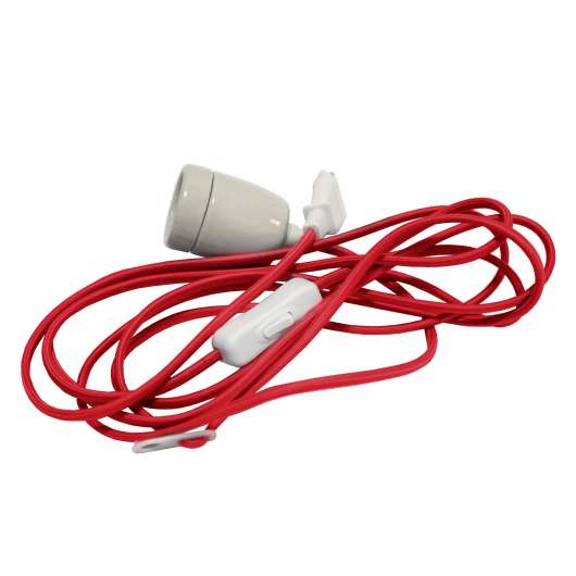 E27-uttag Glaze med kabel, röt och vit