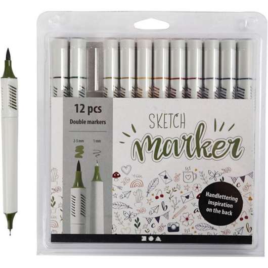 Pennor - Sketch Markers - 12-pack - Dova färger